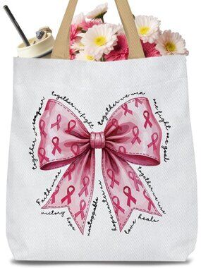 Women's Black Pink Halloween Breast Cancer Awareness Ribbon Gift Canvas Tote Bag